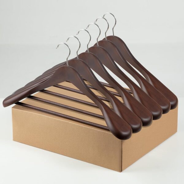 6-Pack Heavy Duty Wooden Hangers, Extra Wide Shoulder Walnut